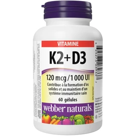 Webber Naturals Vitamin K2 with D3, 60 Softgels, Helps Support Bones, Teeth, and Immune Function, Gluten & Dairy Free
