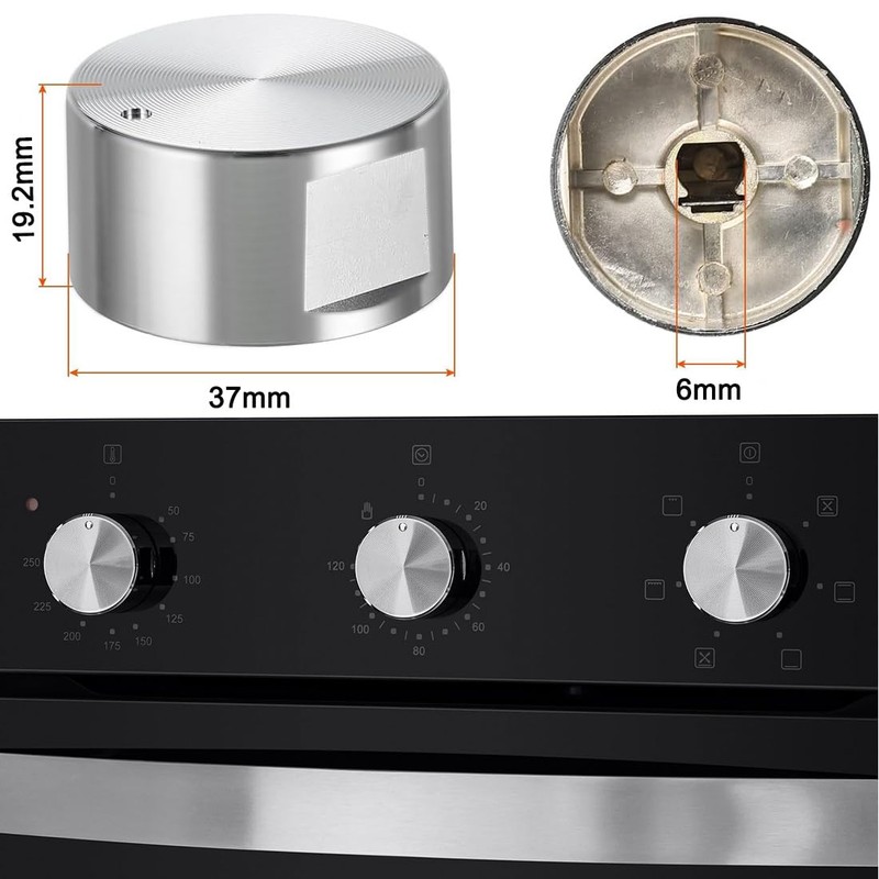 Set of 6 Metal Gas Hob Knobs 6mm Universal for