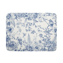 Chinoiserie Flowers Dish Drying Mat for Kitchen Counter, 18x24 Inch Vintage Blue Floral Birds Ultra Absorbent Reversible Dish Drainer Mats Plate Holder
