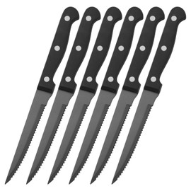 DSNN black steak knife set of 6, Stainless Steel Colored Steak Knifes, Serrated Steak Knives for Table, 4.5 Inches Sharp Blade Flatware Knives