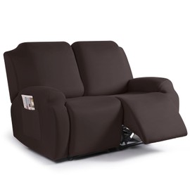 TAOCOCO Recliner Loveseat Slipcover, 2 Pieces Polyester Fabric Stretch Sofa Covers for 2 Seat Reclining Couch, Soft Washable Furniture Protector with Pockets (2 Seat, Coffee)