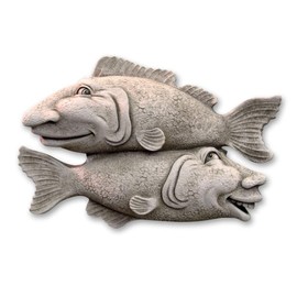 Carruth Studio, A Good Catch Fish Wall Hanging Figurine, Original Sculpture Handcrafted in Stone, Artisan Made