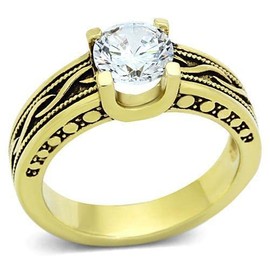 YourJewelleryBox STAINLESS STEEL SOLITAIRE ENGAGEMENTSOLID SIMULATED DIAMOND RING GOLD TK1410 L