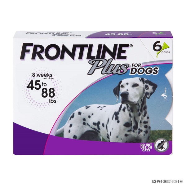 FRONTLINE Plus for Dogs Flea and Tick Treatment (Large Dog, 45-88 lbs.) 6 Doses (Purple Box)