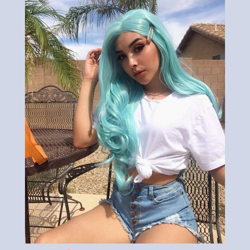 26 Inch Mint Blue Lace Front Wig Long Wavy Baby