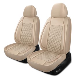 HChengkikz Leather Seat Covers, Breathable and Waterproof Napa Leather Car Seat Cover, Universal Interior for Cars, Sedans, SUVs, Vans, Trucks (Front Seat, Beige)