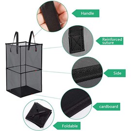 Pop Up Laundry Baskets - Mesh Collapsible Laundry Hampers Storage with Handle - Foldable for Washing Storage, Great for The Kids Room, College Dorm, Travel Organizer (Black/Double Layer)