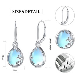 925 Sterling Silver Moonstone Dangle Earrings/Round/Filigree/Moon/Star/Dangle Moonstone Earrings with Gift Box, Moonstone Jewelry Gift for Mother/Daughter/Girlfriend, Sterling Silver, Moonstone