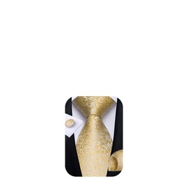 DiBanGu Gold Yellow Floral Tie for Men Silk Paisley Necktie Pocket Square Cufflinks Set