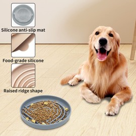 Apatal 2PCS Slow Feeder Dog Bowl, Slow Feeding Bowls Non-Slip Puppy Puzzle Food Dish with Suction Cup Durable Silicone Dog Slow Feeder Bowl for Medium to Large Pet Dogs Cats (Grey)