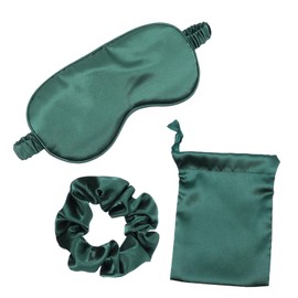 Baluue 3Pcs Silk Sleep Eye Mask Set with Hair Scrunchies Drawstring Pouch Lightproof Eye Cover for Travel and Comfortable Sleep