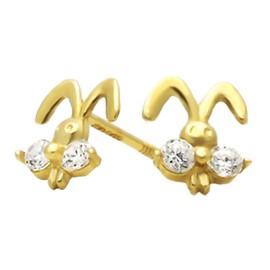 14K Yellow Gold Bunny Face Screwback Stud Earrings