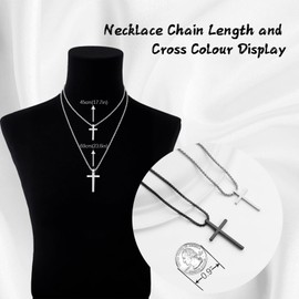 msymsyu Men's Cross Necklace Gift for Couples and Parent-Child 2 Pieces Silver and Gold/Silver and Black/Silver and Silver Cross Chain 45 cm and 60 cm Cross Pendant 316L Stainless Steel Cross Chain