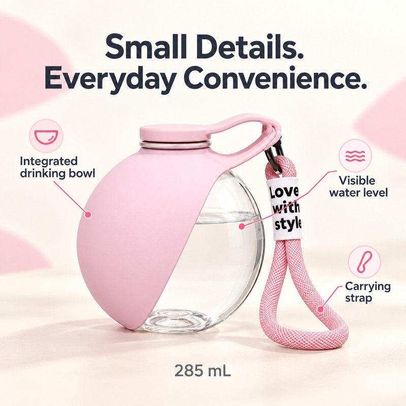 Portable Dog Water Bottle with Drinking Bowl – Compact 285