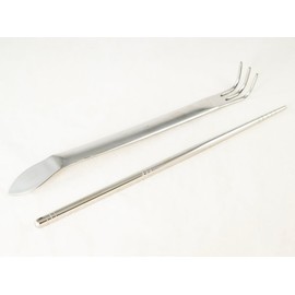 Japanese Stainless Bonsai Root Rake with Spatula + 9" Repotting Stick - Multi-Function Gardening Tool