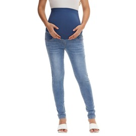 HOFISH Women's Support Skinny Jeans Over The Belly Utimate Comfort Stretchy Pregnancy Denim Pants LightBlue M