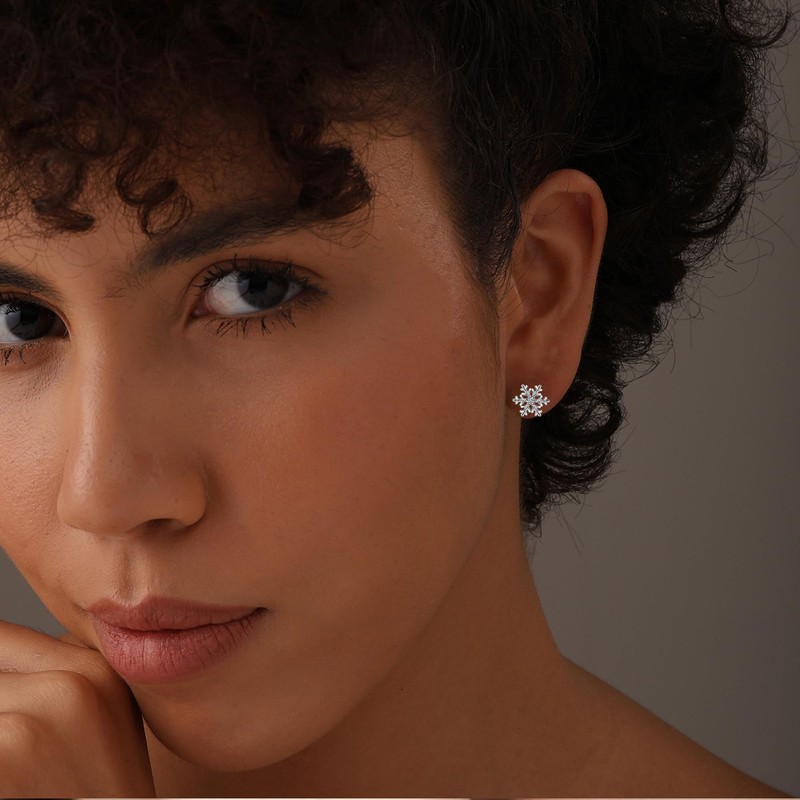 LeCalla 925 Sterling Silver Diamond Stud Earring for Women 0.01