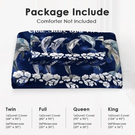 Dolphin Bedding Set Ocean Theme Comforter Set Navy Blue Duvet Cover Bedroom Decor Soft Twin Full Queen King Size Quilt Cover with 2 Pillowcases for Kids Teens Adults Women Men 68‘’x90‘’