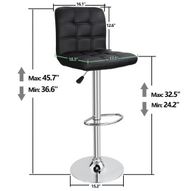 SEGAWE Set of 4 Bar Stools Black Adjustable Height Dining Swivel Pub Counter Chair