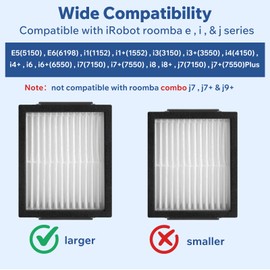 Filter Replacement for iRobot Roomba E, I and J Series i7 i7+/plus E5 E6 i1 i1+ i3 i3+ i4 i6 i6+ i8 i8+ Vacuum Cleaners parts, 4 Pack High Efficiency Filters + 1 Cleaning Brush