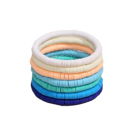 COLORFUL BLING Elastic Heishi Vinyl Clay Disc Bead Bracelets Bohemia Surfer Stacking Stretch Bracelet Set for Women Summer Holiday Beach Preppy Friendship Jewelry Gifts-blue
