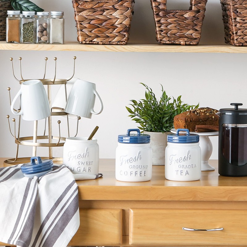 DII Kitchen Accessories Collection Ceramics, Jar Canister Set, Blue, 3