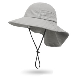 YAMEE Children's Summer Sun Hat Girls Mesh Lightweight Breathable Beach Hat Boys Wide Brim Long Neck Flap Sun Protection Suitable for Children from 6 Months to 12 Years, gray
