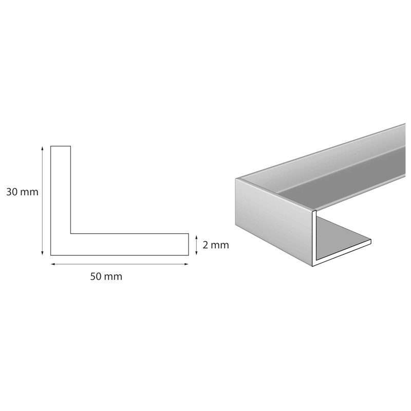 nielsen Aluminium Angle Profile Silver Matt Anodised 2000 x 50