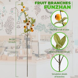 Funzhan 3 PCS Yellow Fruits Tree Branch 33 Inch Artificial Fruit Stems Decoration Realistic Fake Hawthorn Berry Apple Fruit Plants Twig Leaves Garland Faux Fruit Branches for Vase Home Decor
