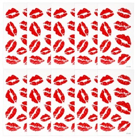 10 Sheets Red Lip Temporary Tattoo, Waterproof Red Lip Print Tattoo Stickers Self-Adhesive Kisses Decal for Face Body Birthday Bachelor Party Decorations