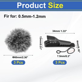 sourcing map Microphone Cover Furry Windscreen Mic Cover with Clip for 0.5-1.2mm Microphone 1 Set, Black, White