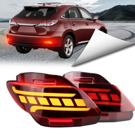 BINQIGOO 2Pc Full LED Rear Bumper Reflector Lights Kit for Lexus RX350 2009 2010 2011 2012 2013 2014 2015 Tail Lamp Brake Fog Lamps Daytime Running Light Turn Signal Lamp Accessories (Red)