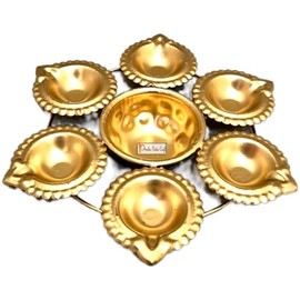 Prisha India Craft Diya Shape Flower Decorative Urli Bowl for Home Handcrafted Urli Bowl for Floating Flowers and Tea Light Candles Home,Office and Table Décor, Metal, 6 Diyas Urli, 2 PCS
