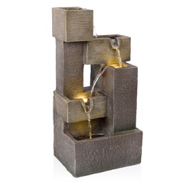 Alpine Corporation ZDQ110 Indoor/Outdoor Floor Multi-Tier Fountain w/LED Lights, Cascading Garden Water Fountain, 19" H, Gray