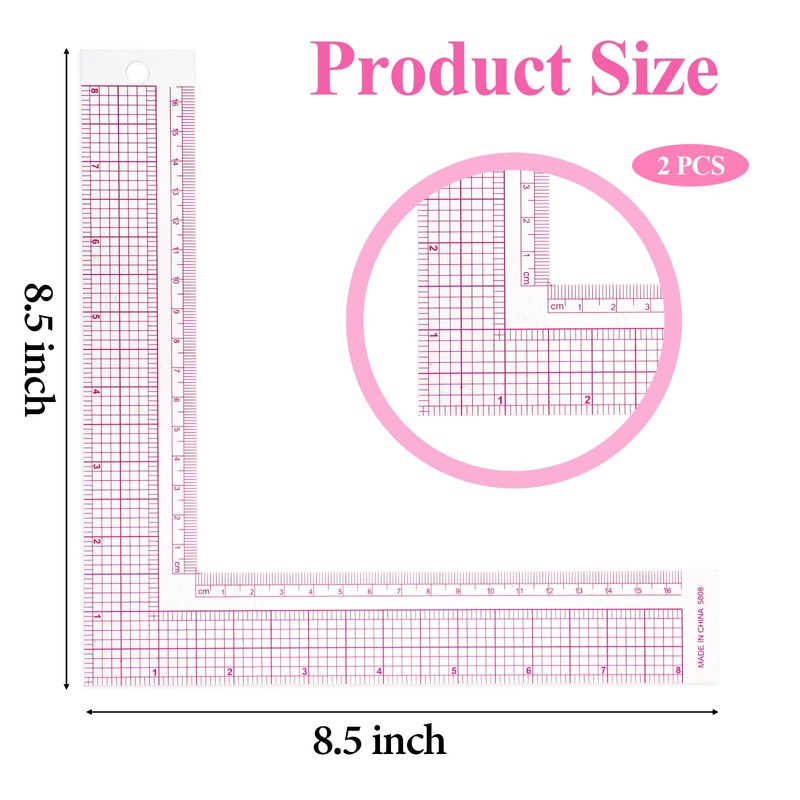 TIESOME 2 Pieces L-Square Rule Clear Sewing Ruler, Plastic Measure