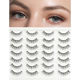 False Lashes Cateye Look Eyelashes 14 Pairs 14mm Faux 3D Mink False Eyelashes Natural Looking Fluffy Cat Eye Wispy Strip Lashes Pack by EMEDA (FALSE LASHES-4#3）