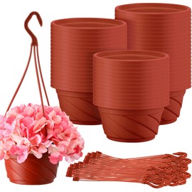 Tioncy 50 Pcs Plastic Hanging Planter Round Hanging Pot for Plants Containers with Hook Flower Plant Pots Holders for Outdoor Indoor Plant Balcony Garden Decor(Coffee)
