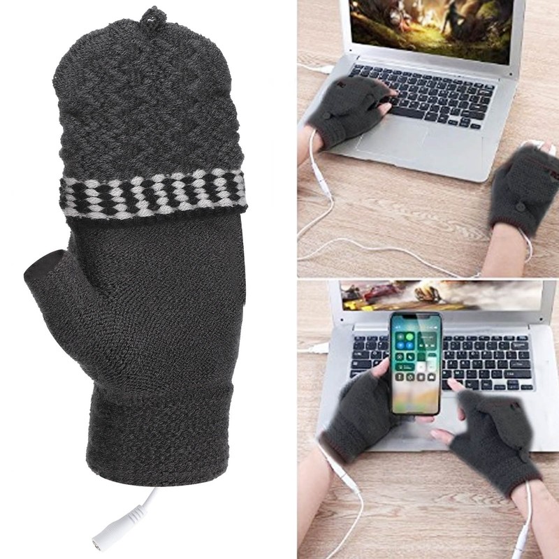 Rechargeable Heated Gloves USB Warm Laptop Glove Full Half Finger