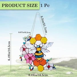 CREATCABIN Bees Stained Window Hanging Suncatcher Glass Window Panels Acrylic Suncatcher Honeycomb Window Hanging Decor Double Side Hand-Painted Ornament with Chain for Bee Lover Gift Mom 6.5x6.5 Inch