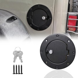 Sukemichi TJ Gas Cap Cover For Jeep, Locking Fuel Filler Door Gas Tank Cover For 1997-2006 Jeep Wrangler TJ Accessories, Aluminum, 1 Pack, Black