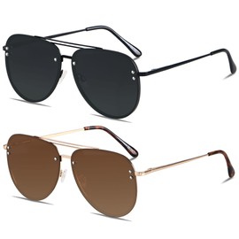 ANDWOOD Oversized Aviator Sunglasses for Women Men Big Large Rimless Metal Frame with Spring Hinges Sun glasses Polarized Black Brown Shades