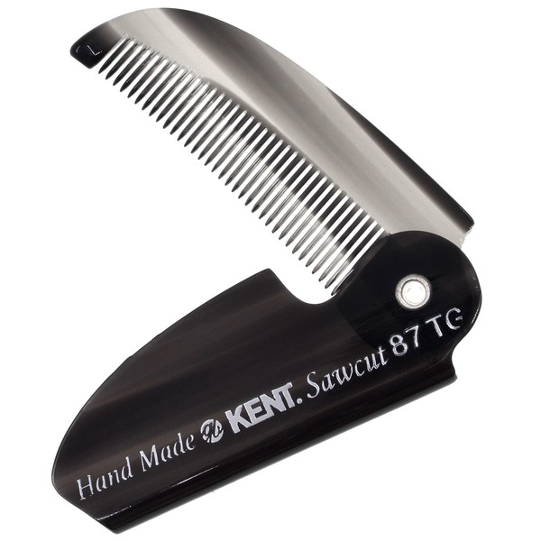 Kent 87T Graphite Handmade Folding Pocket Comb for Men, Fine Tooth Hair Comb Straightener for Everyday Grooming Styling Hair, Beard or Mustache, Saw Cut Hand Polished, Made in England (Pack of 3)
