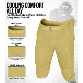 Exxact Sports Proline Men's Integrated Football Pants with 7 Flex Pads, Lightweight Football Practice Pants for Protection (AM, Vegas Gold)