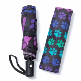 GreaterGood Whimsical Fun Rainy Day Auto Open Button and Easy Close Paw Print Umbrella Storage Bag and Wrist Strap Included