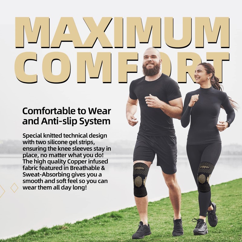 Pack of 2 Copper Knee Support for Men and Women,