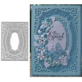 Rectangle Curves Frame Metal Die Cuts,Flower Border Square Frames Layering Label Card Cutting Dies Cut Stencils for DIY Embossing Photo Decorative Paper Dies Scrapbooking Card Making