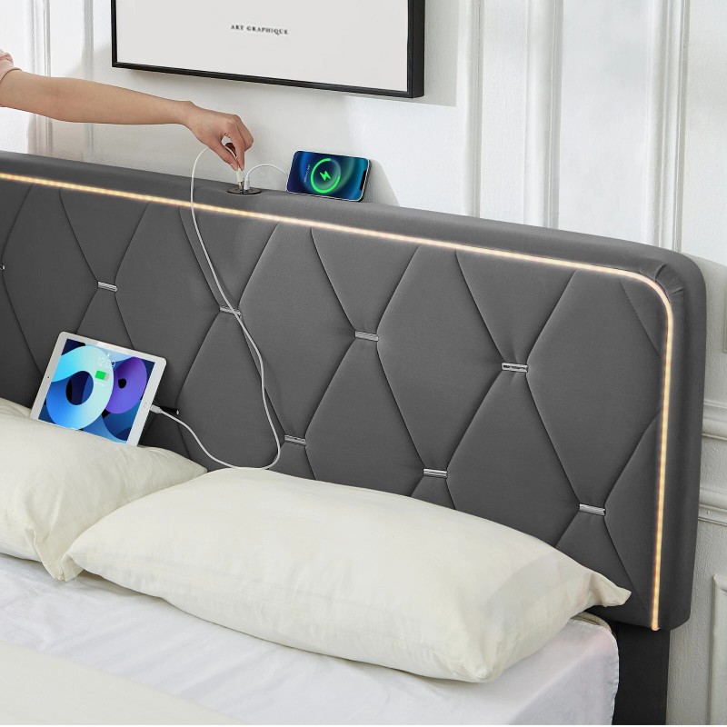 Vecelo LED Light Queen Full Twin Bed Frame with USB