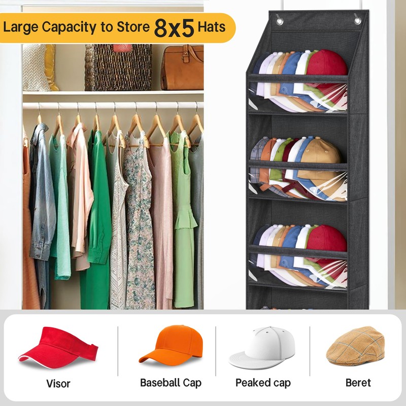 SLEEPING LAMB Narrow Door Hat Organizer for Baseball Caps, Baseball
