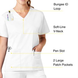 WonderWink Womens V-Neck Top Medical Scrubs Shirt, White, 2X US