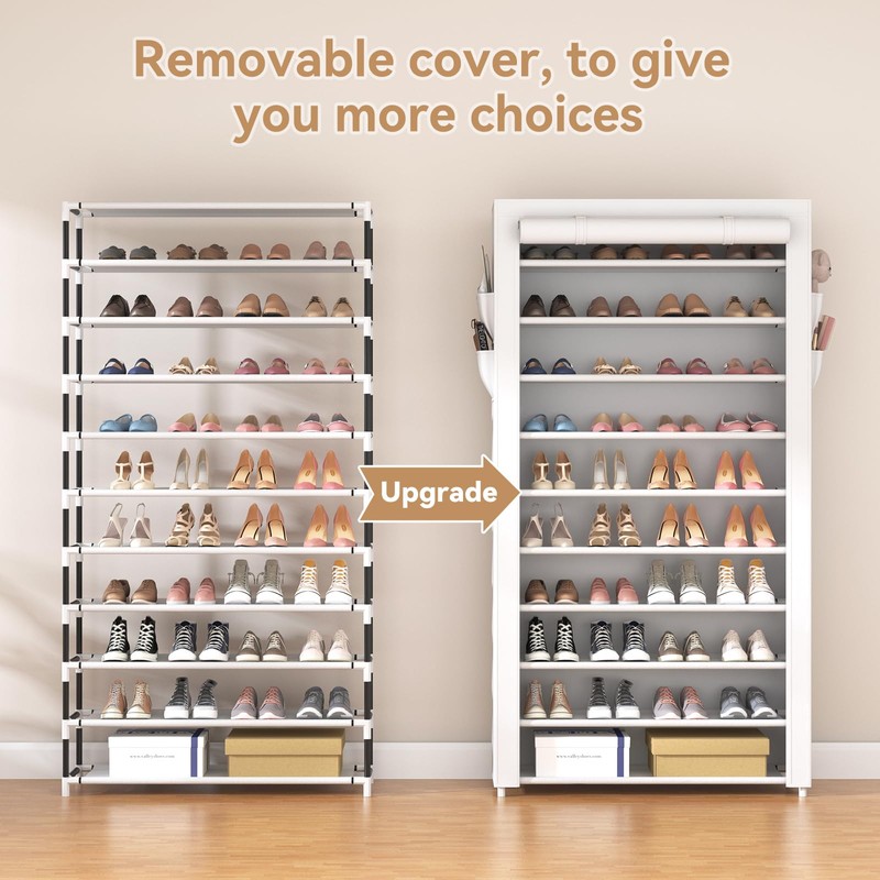 ROJASOP Shoe Rack with Covers 10 Tier Large Shoe Organizer